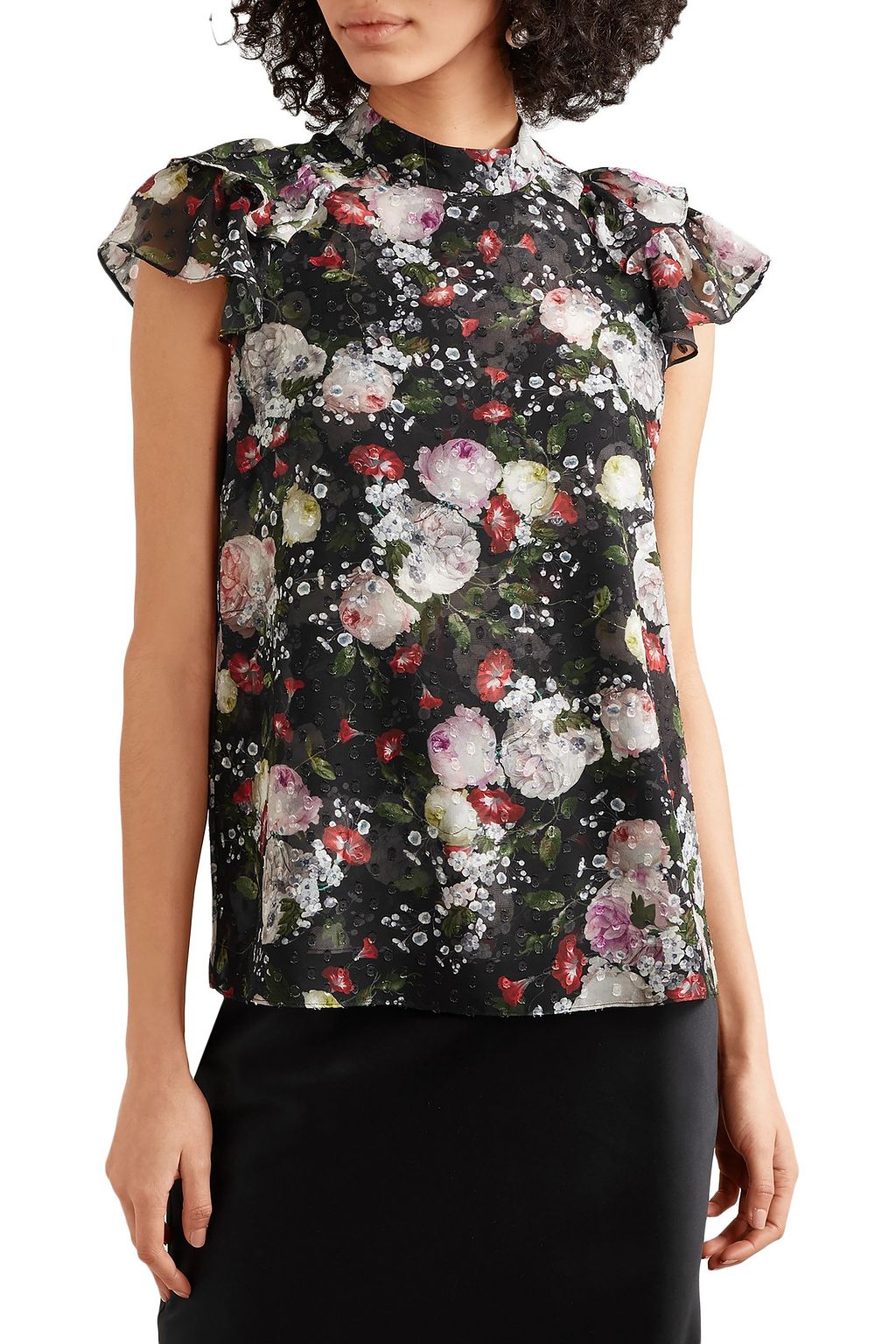 ERDEM Clarence ruffled floral-print fil coupé chiffon blouse