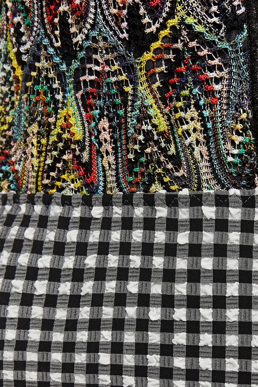 MISSONI MARE Mare paneled crochet-knit and checked seersucker halterneck swimsuit
