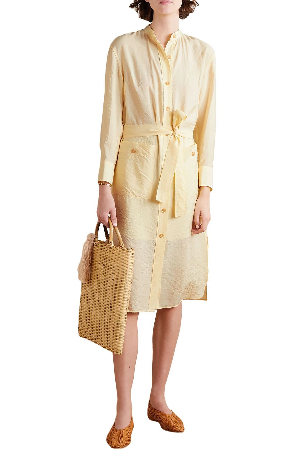 VINCE. Belted crinkled-twill midi shirt dress