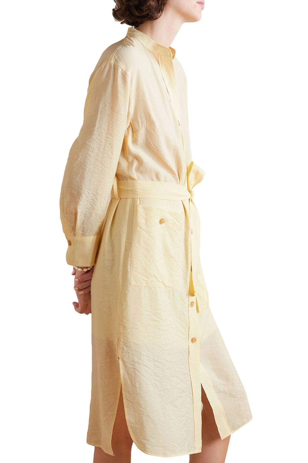 VINCE. Belted crinkled-twill midi shirt dress