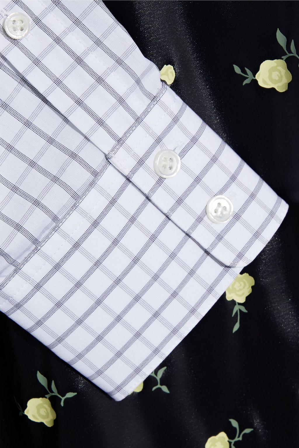 ALEXANDER WANG Layered floral-print satin and checked cotton-poplin dress