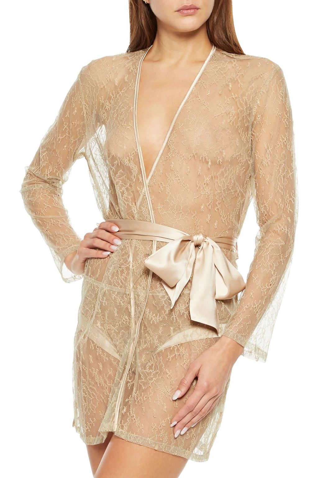 MYLA Darling Row belted Chantilly lace robe