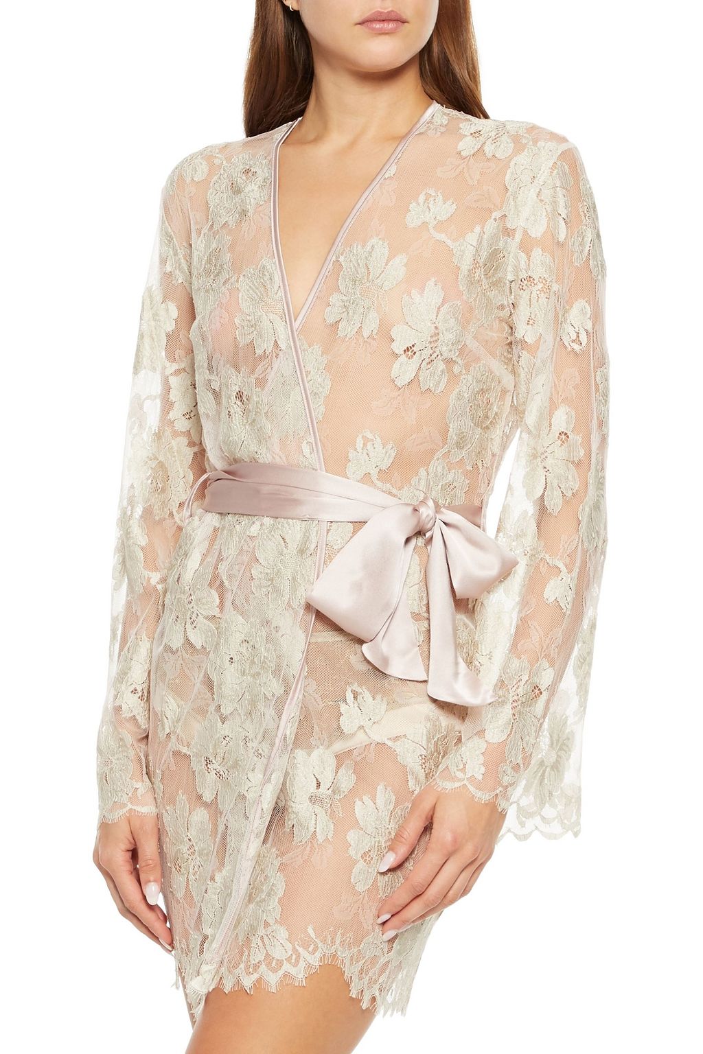 MYLA Dove Mews satin-trimmed Leavers lace robe