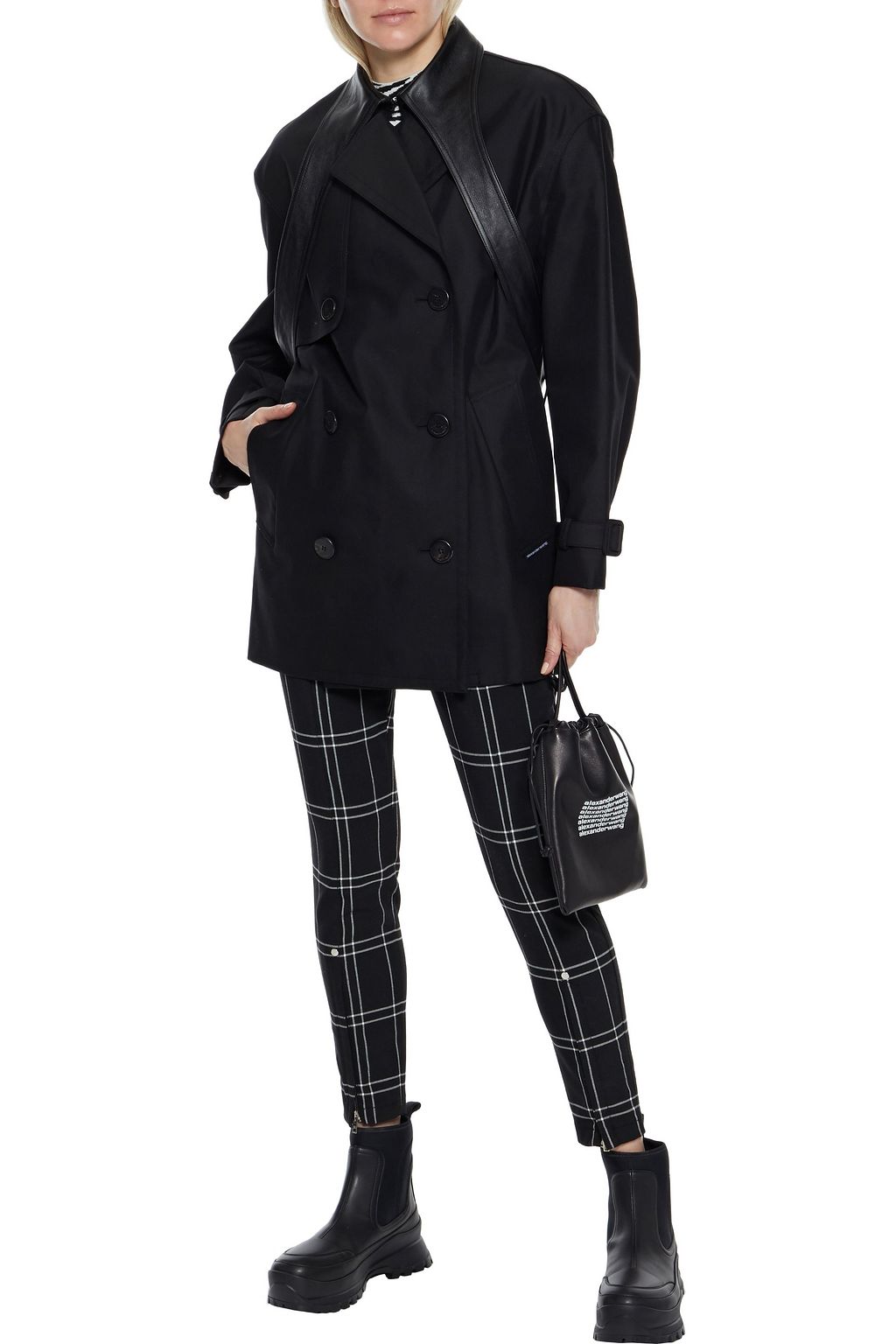 ALEXANDER WANG Leather-trimmed cotton-blend twill trench coat