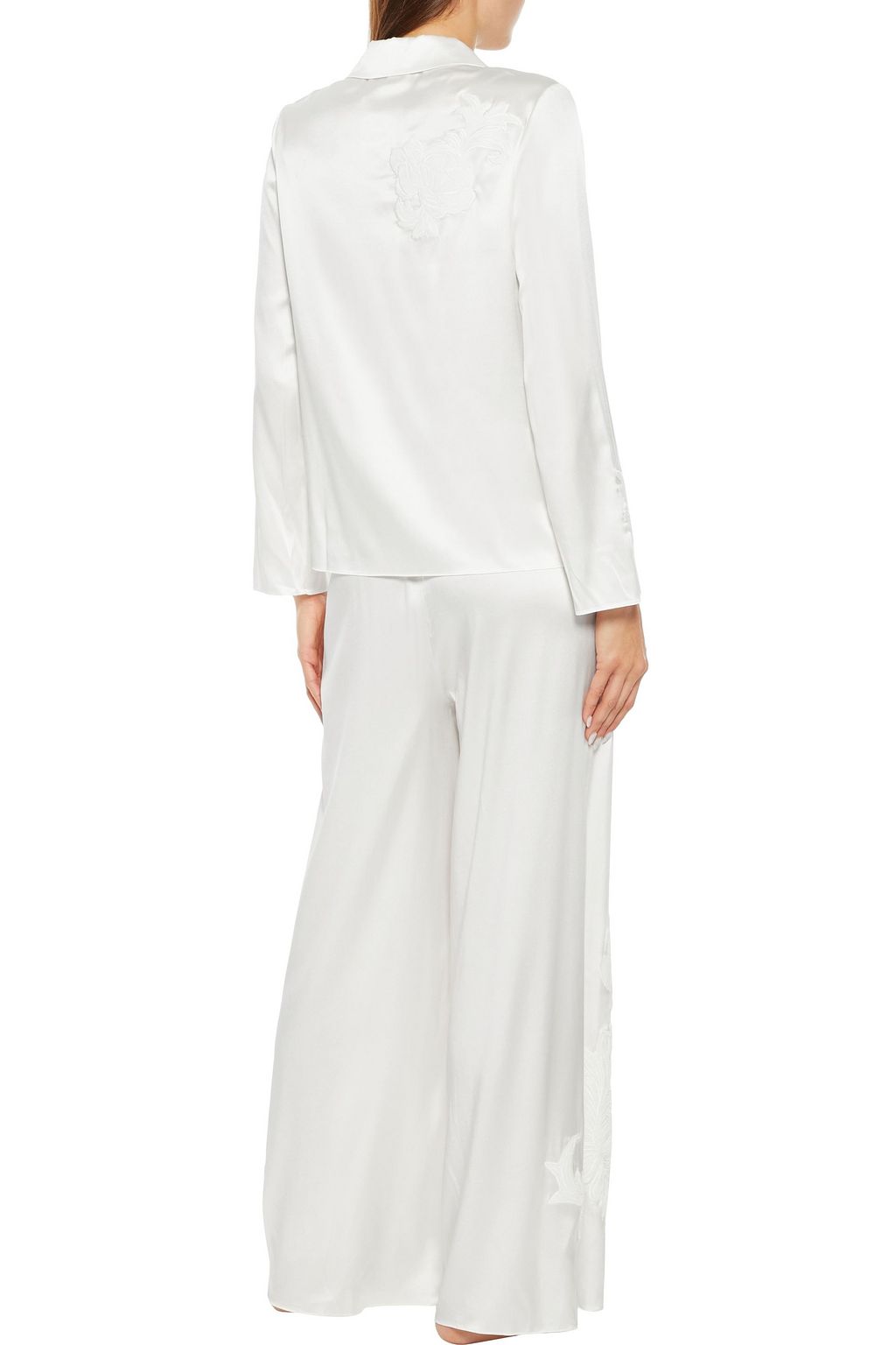 MYLA Primrose Hill appliquéd stretch-silk satin pajama shirt