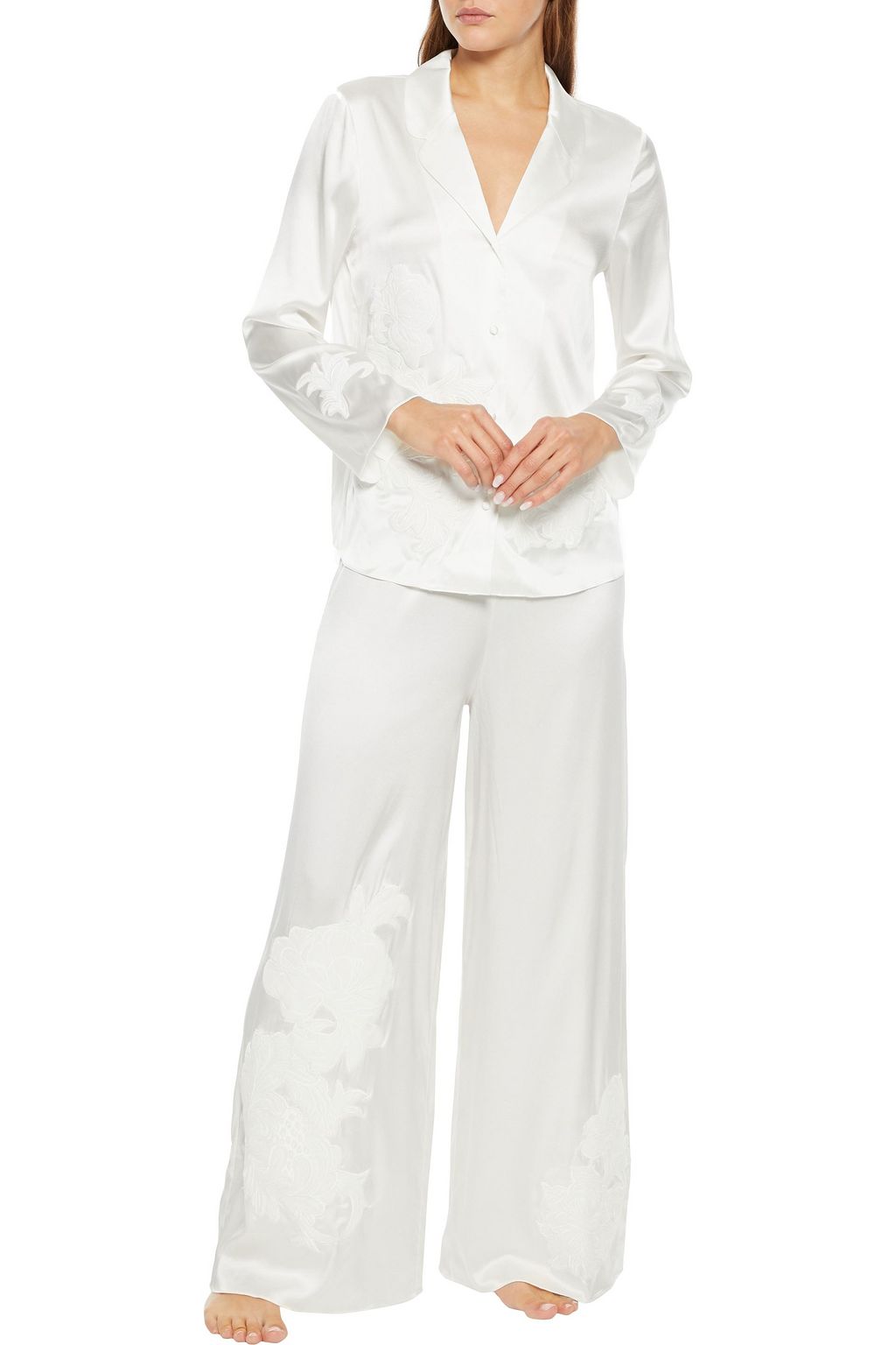 MYLA Primrose Hill appliquéd stretch-silk satin pajama shirt