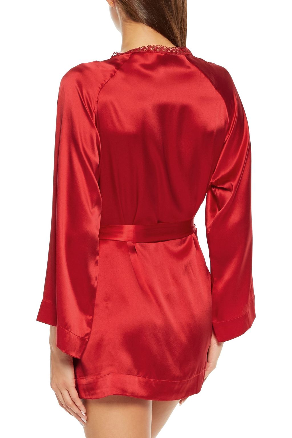 SIMONE PÉRÈLE Guipure lace-trimmed silk-blend satin robe