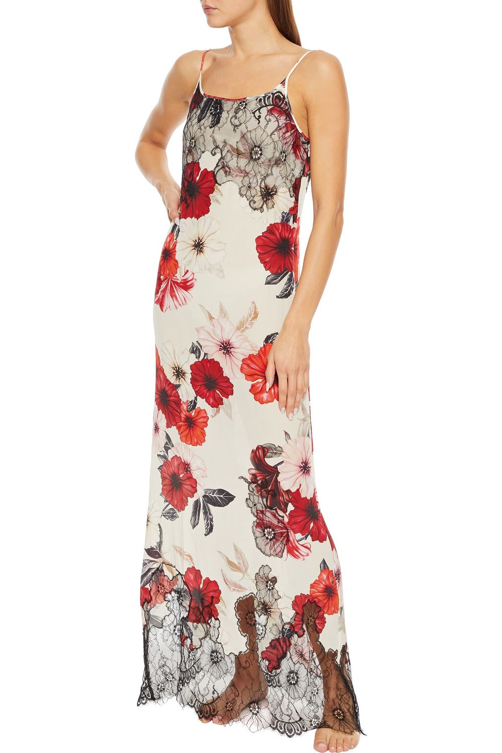 MYLA Pansy Gardens Chantilly lace-paneled silk crepe de chine nightdress