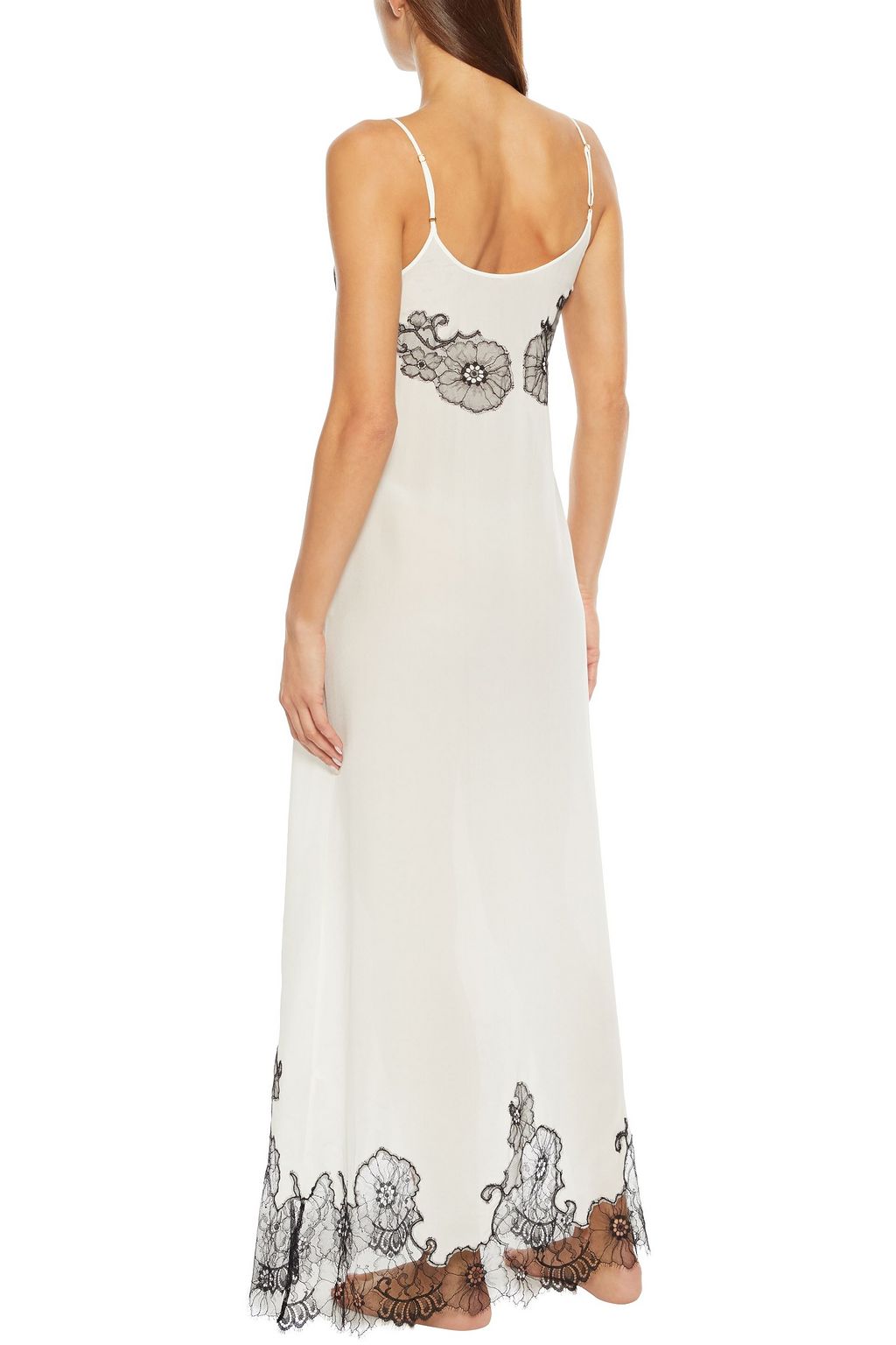 MYLA Pansy Gardens Chantilly lace-paneled silk crepe de chine nightdress