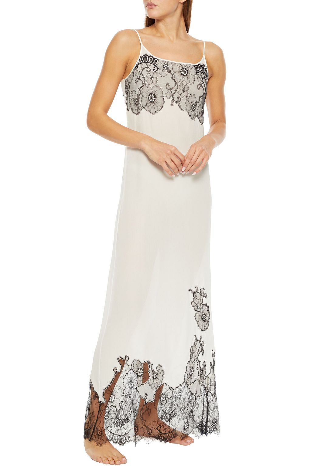 MYLA Pansy Gardens Chantilly lace-paneled silk crepe de chine nightdress