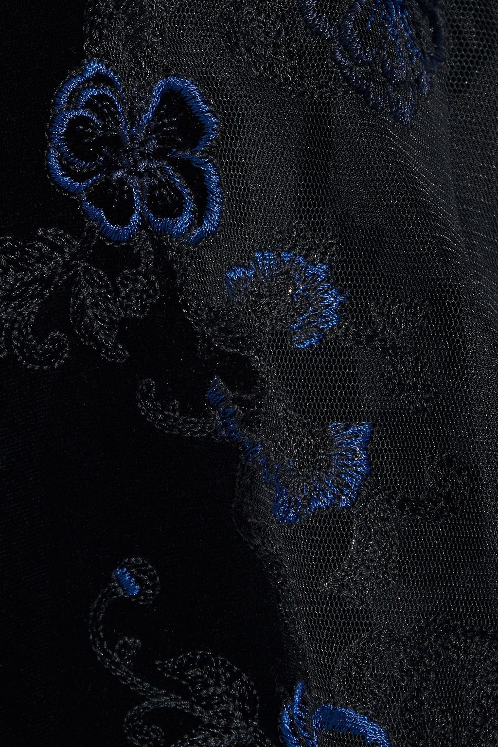 MYLA Devonshire Place embroidered tulle-paneled velvet wide-leg jumpsuit