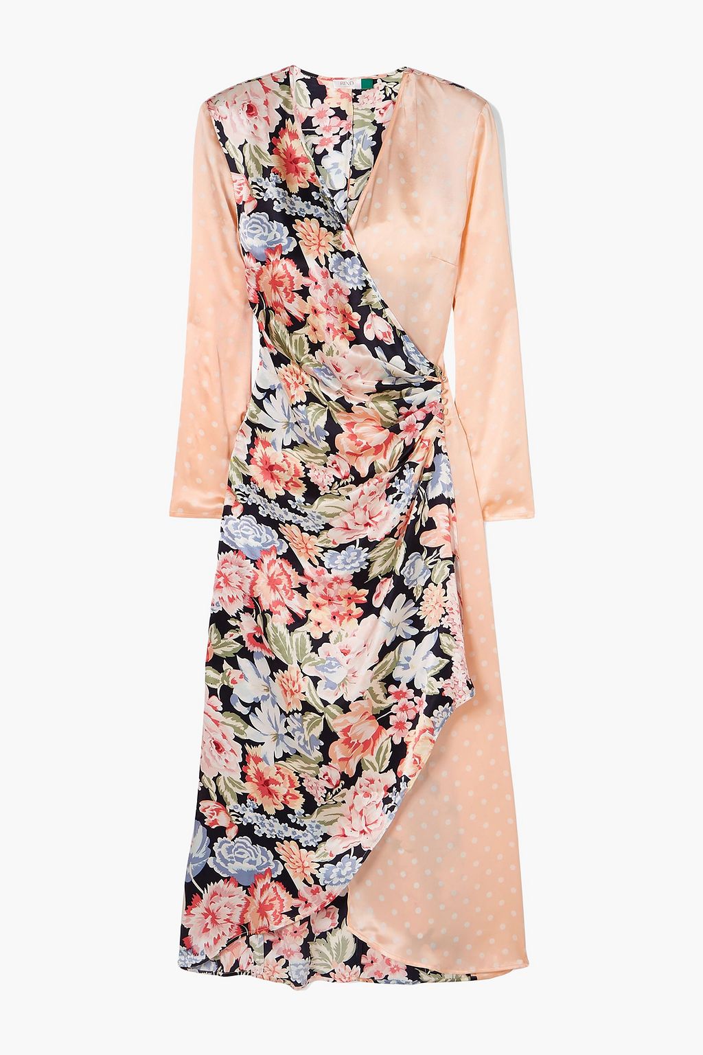 Peach Betty printed satin wrap midi dress | Sale up to 70% off | THE OUTNET  | RIXO | THE OUTNET