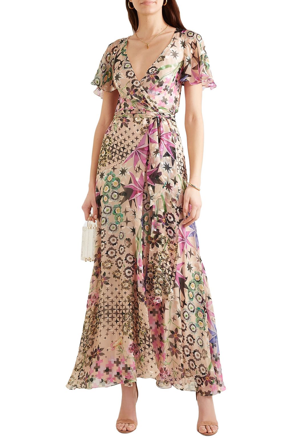 TEMPERLEY LONDON Claudette printed devoré silk-blend chiffon wrap maxi dress