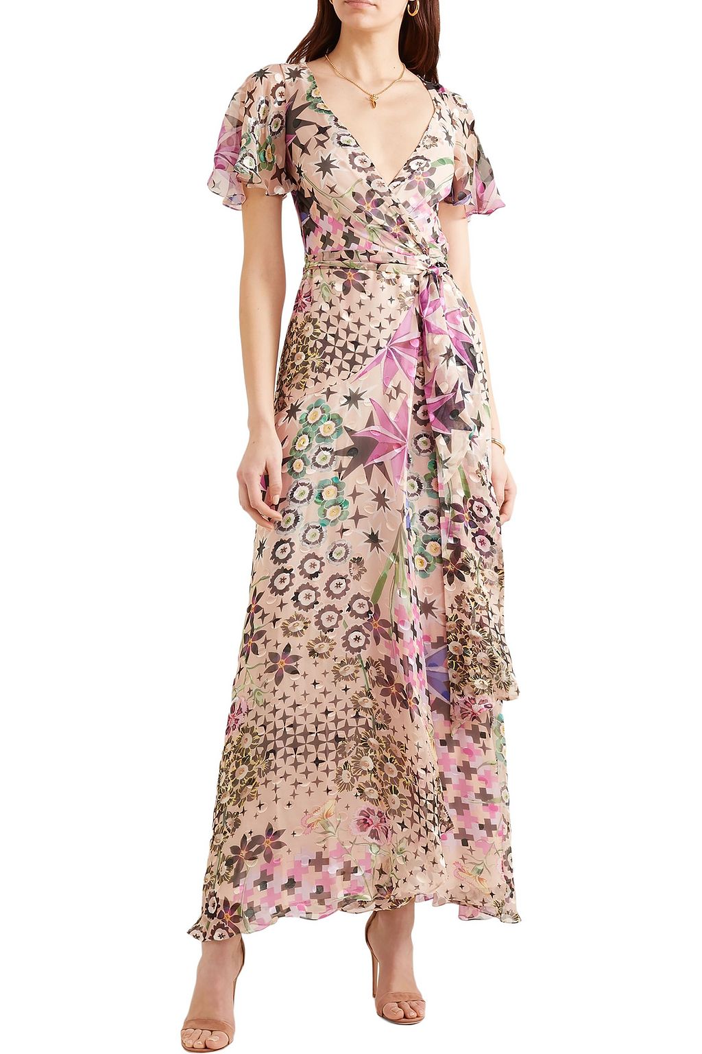 TEMPERLEY LONDON Claudette printed devoré silk-blend chiffon wrap maxi dress