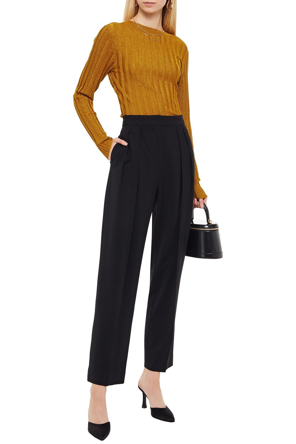 MISSONI Cropped metallic ribbed-knit top
