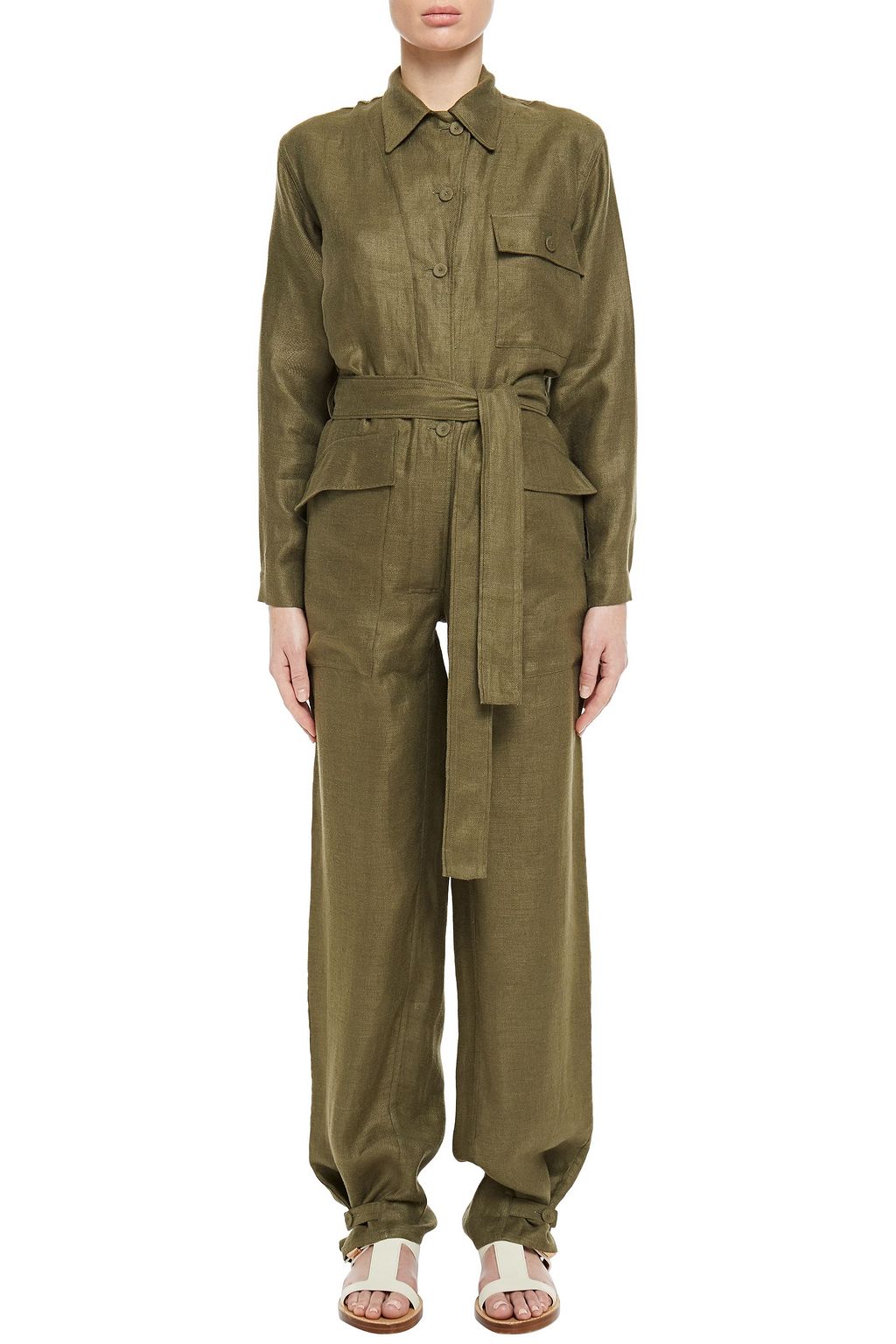 GABRIELA HEARST Phoebus belted basketweave linen jumpsuit