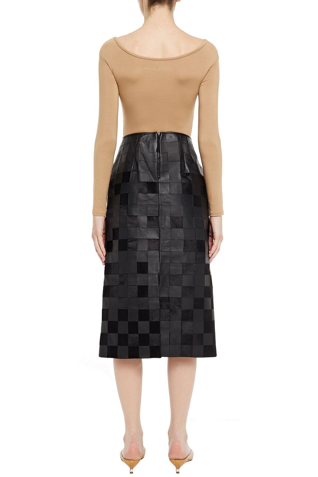 GABRIELA HEARST Kiara paneled leather and silk-velvet skirt