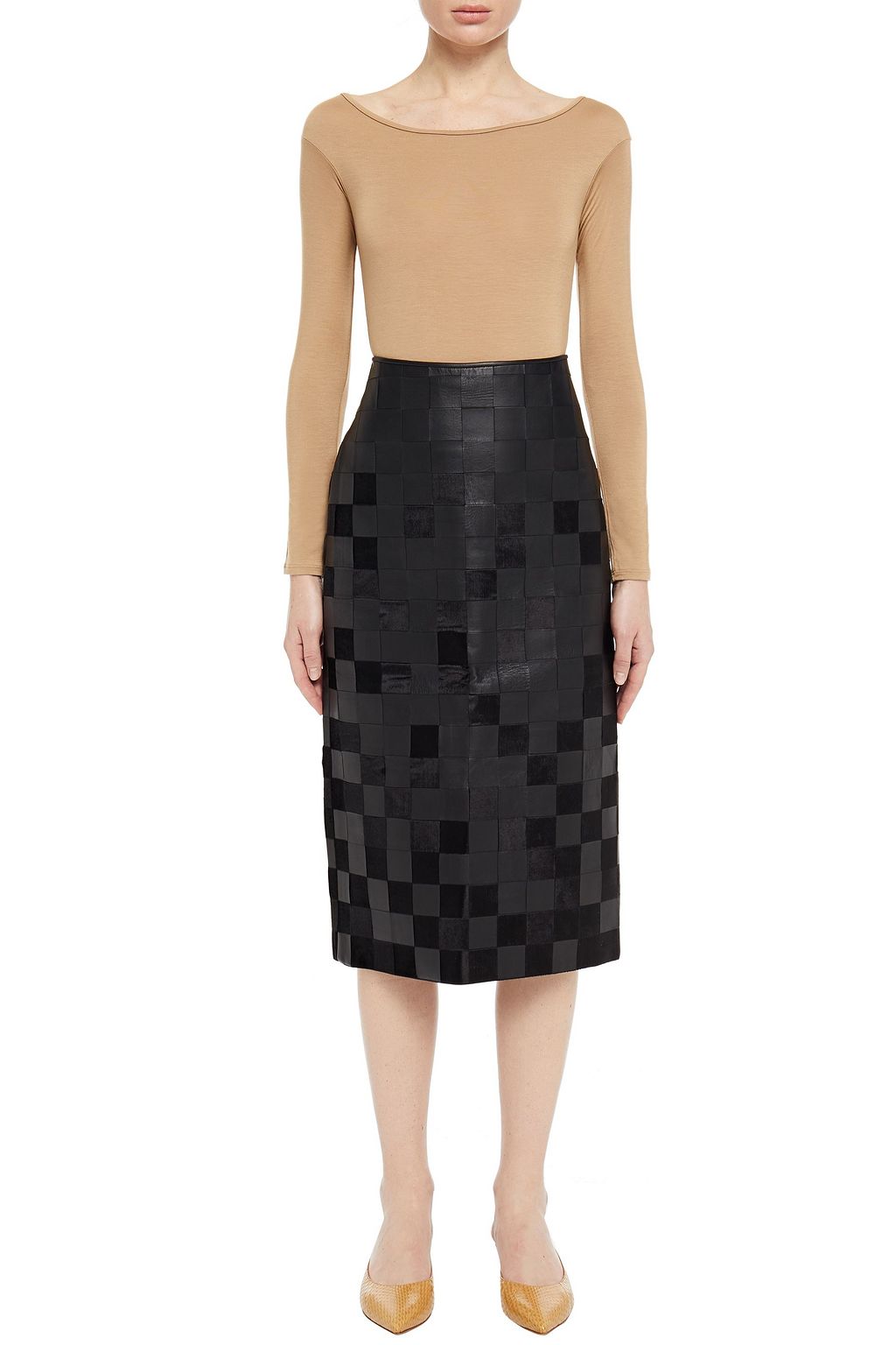 GABRIELA HEARST Kiara paneled leather and silk-velvet skirt