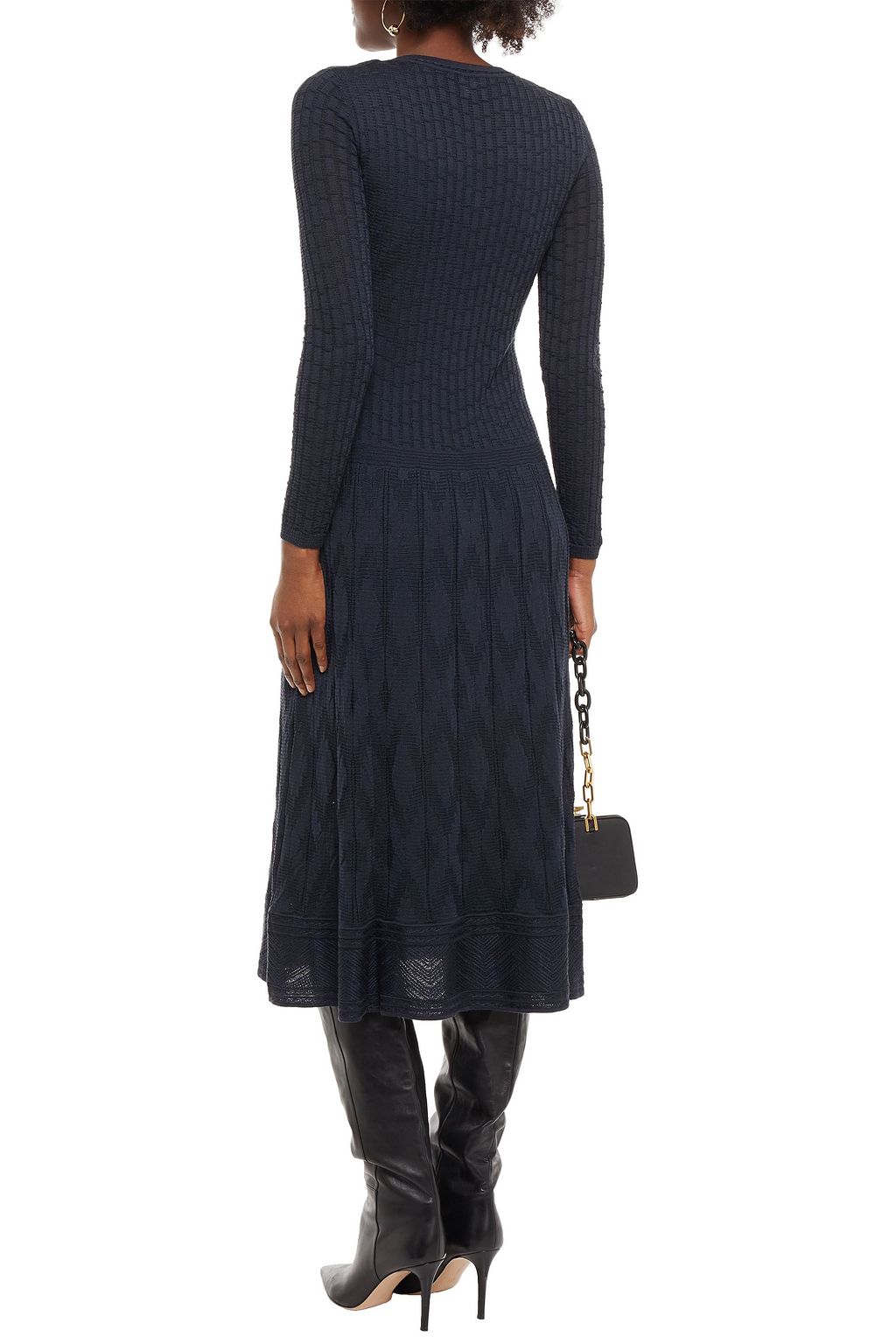 M MISSONI Pleated crochet-knit wool-blend midi dress