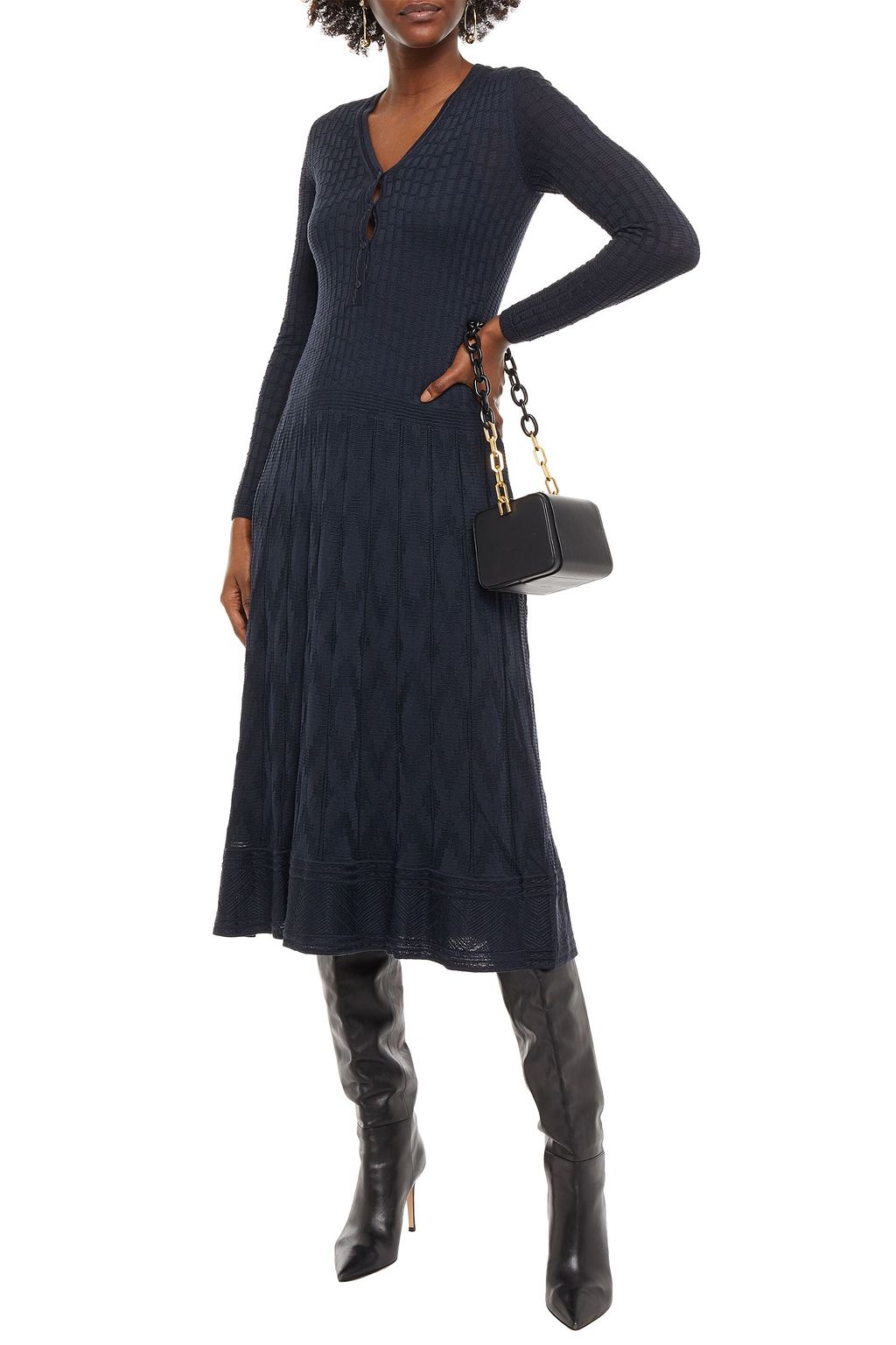 M MISSONI Pleated crochet-knit wool-blend midi dress