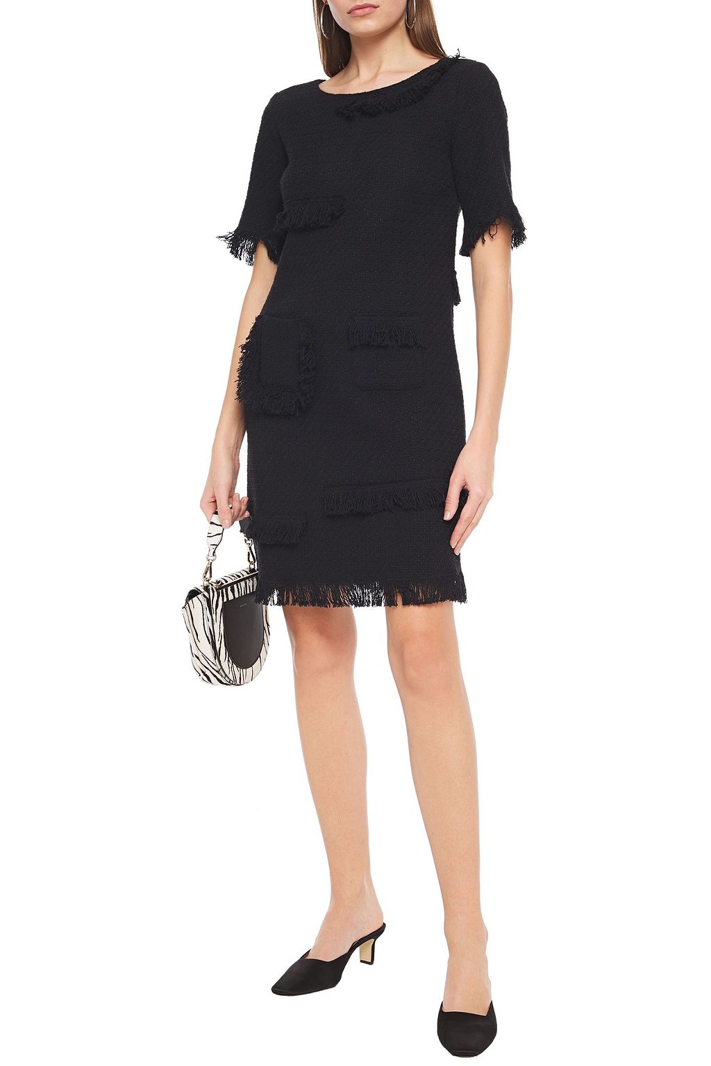 BOUTIQUE MOSCHINO Frayed cotton-blend tweed mini dress