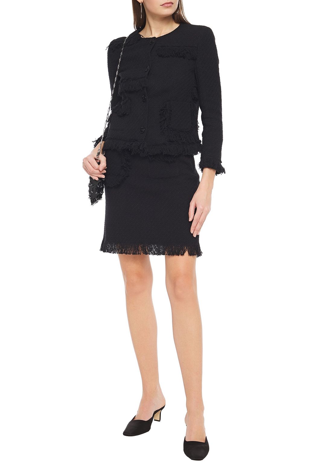 BOUTIQUE MOSCHINO Frayed cotton-blend tweed mini skirt