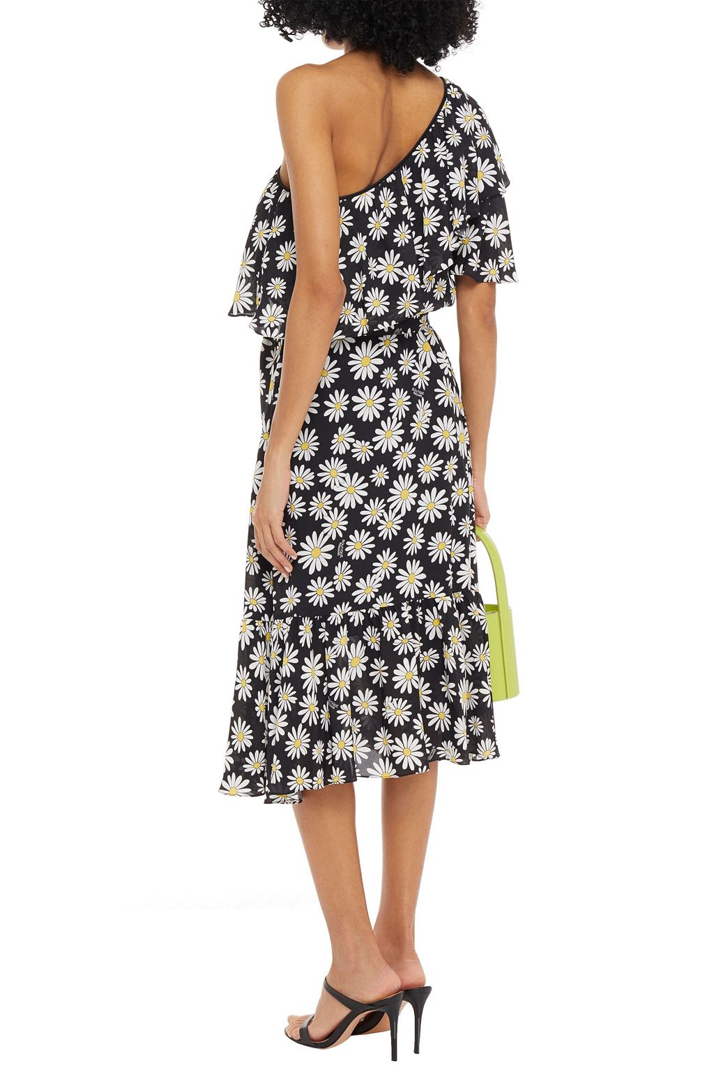 BOUTIQUE MOSCHINO One-shoulder ruffled floral-print crepe midi dress