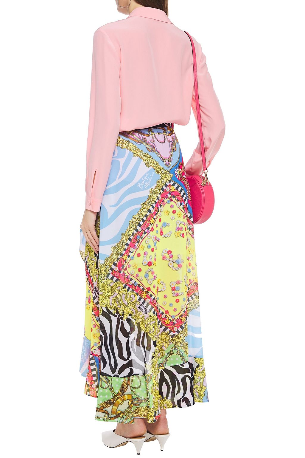 BOUTIQUE MOSCHINO Wrap-effect ruffled printed crepe midi skirt