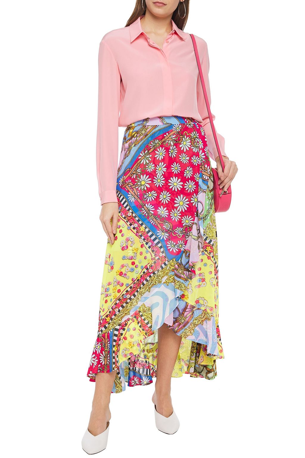 BOUTIQUE MOSCHINO Wrap-effect ruffled printed crepe midi skirt
