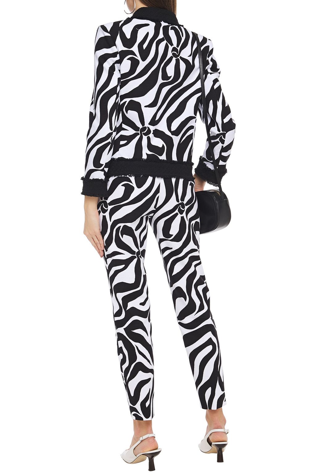 BOUTIQUE MOSCHINO Tweed-trimmed printed basketweave stretch-cotton jacket