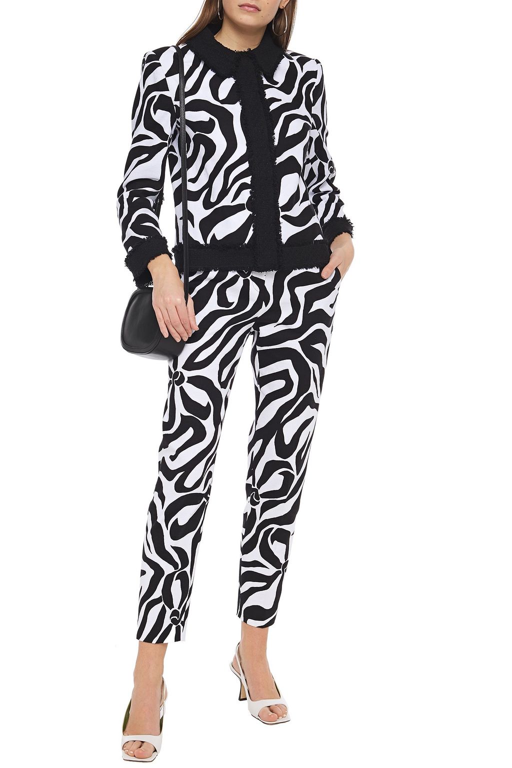BOUTIQUE MOSCHINO Tweed-trimmed printed basketweave stretch-cotton jacket