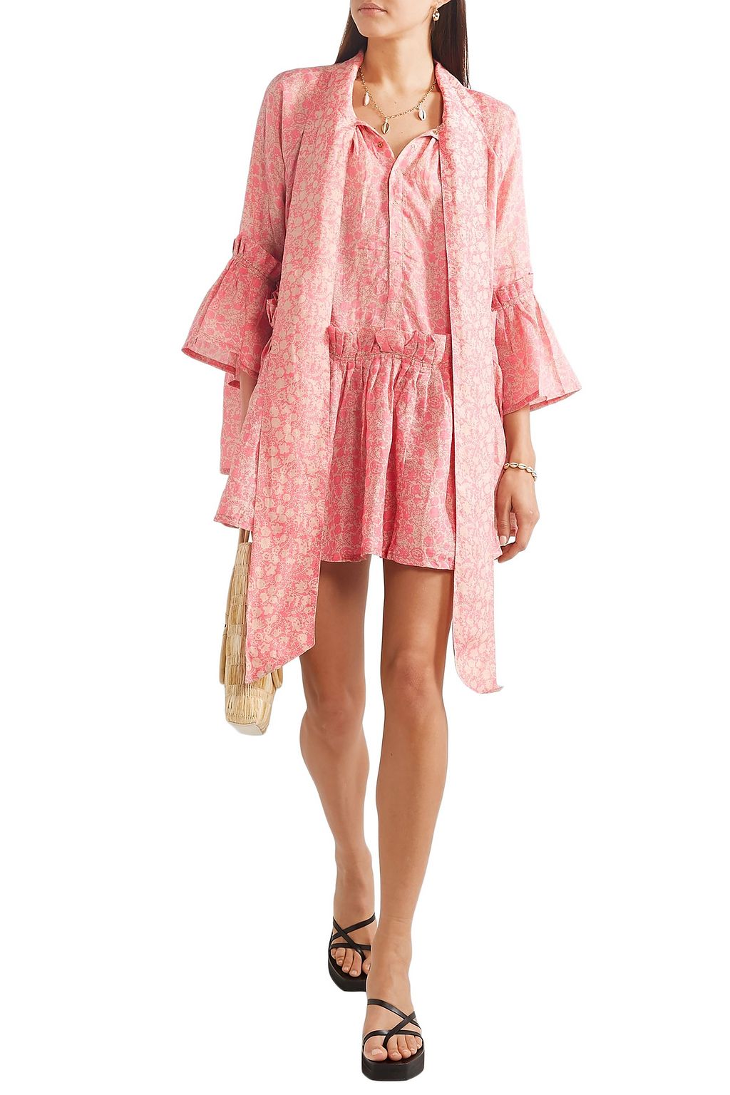 YVONNE S Angelica ruffled floral-print linen tunic