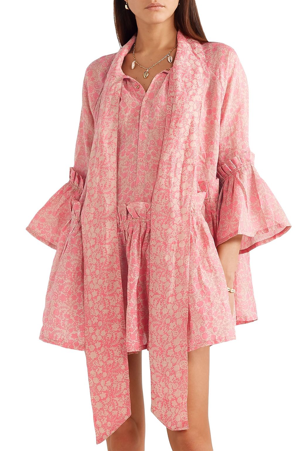 YVONNE S Angelica ruffled floral-print linen tunic