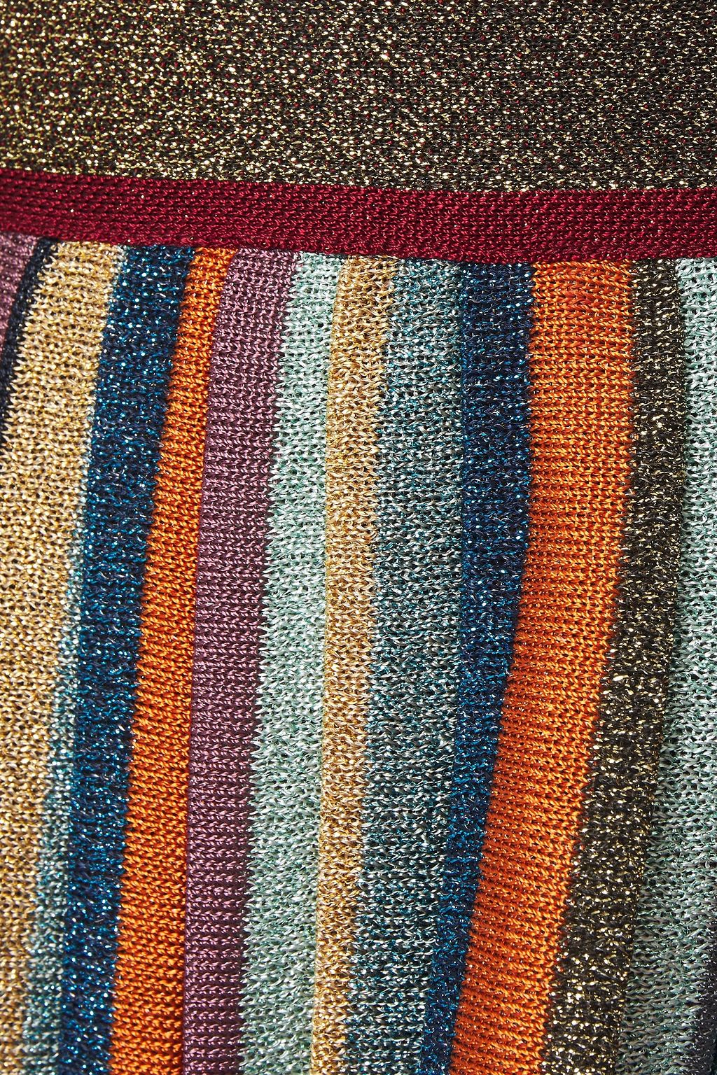 MISSONI Pleated striped metallic knitted maxi skirt