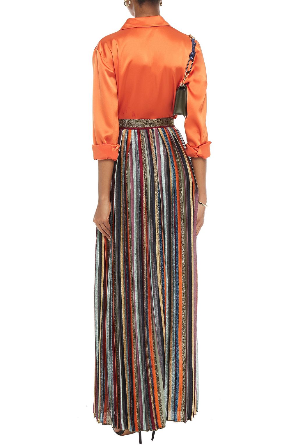 MISSONI Pleated striped metallic knitted maxi skirt