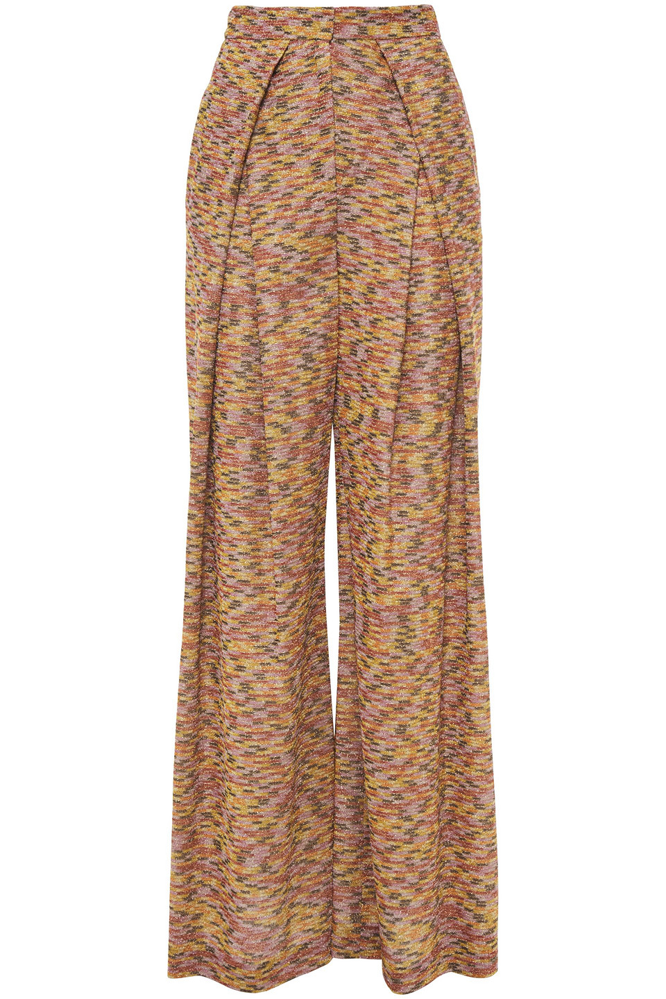 Missoni Woman Pleated Metallic Crochet-knit Wide-leg Pants Yellow Size 38