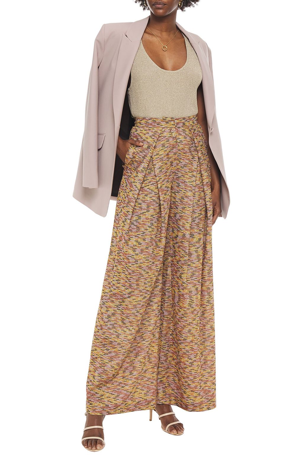 MISSONI Pleated metallic crochet-knit wide-leg pants