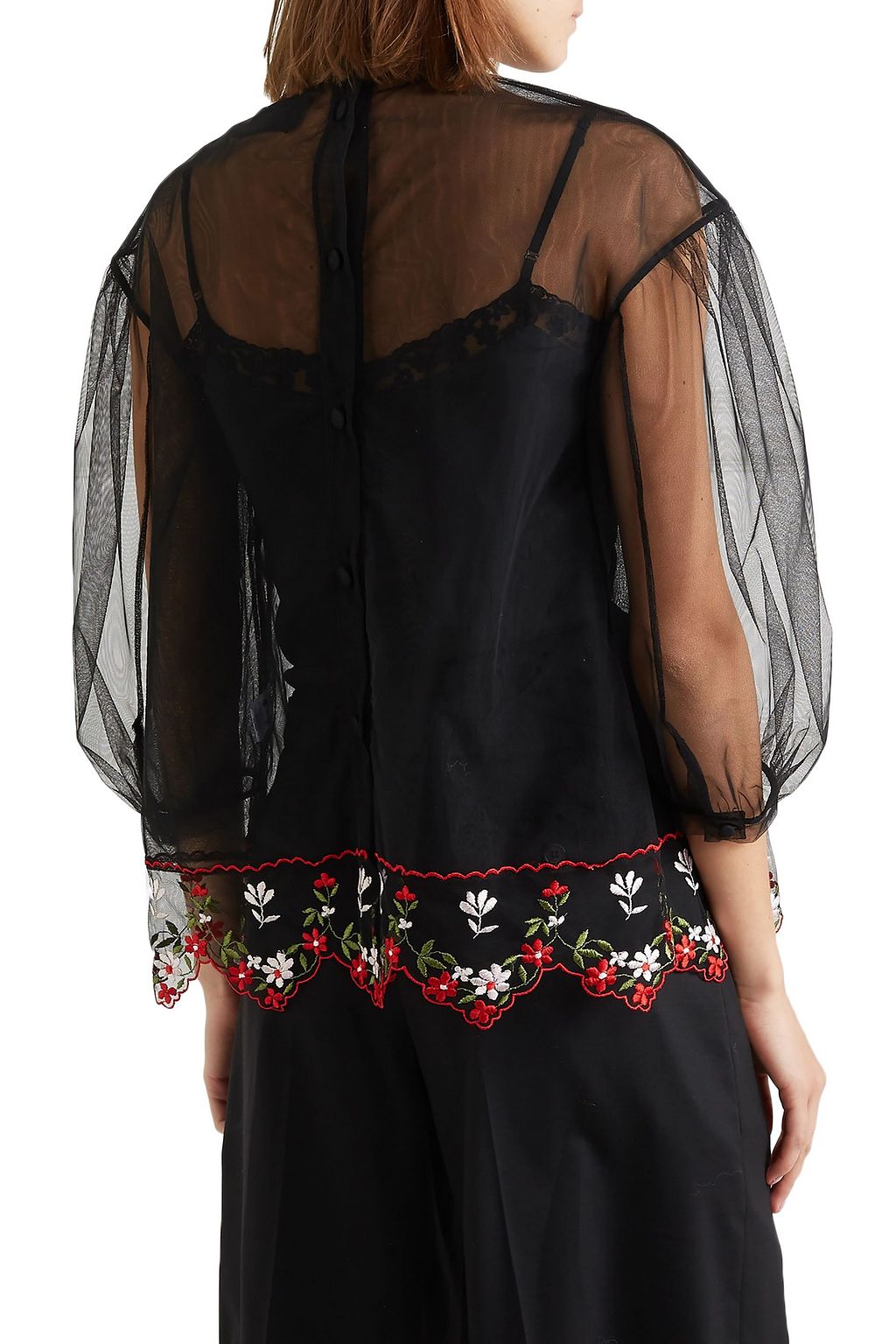 SIMONE ROCHA Floral-embroidered tulle blouse
