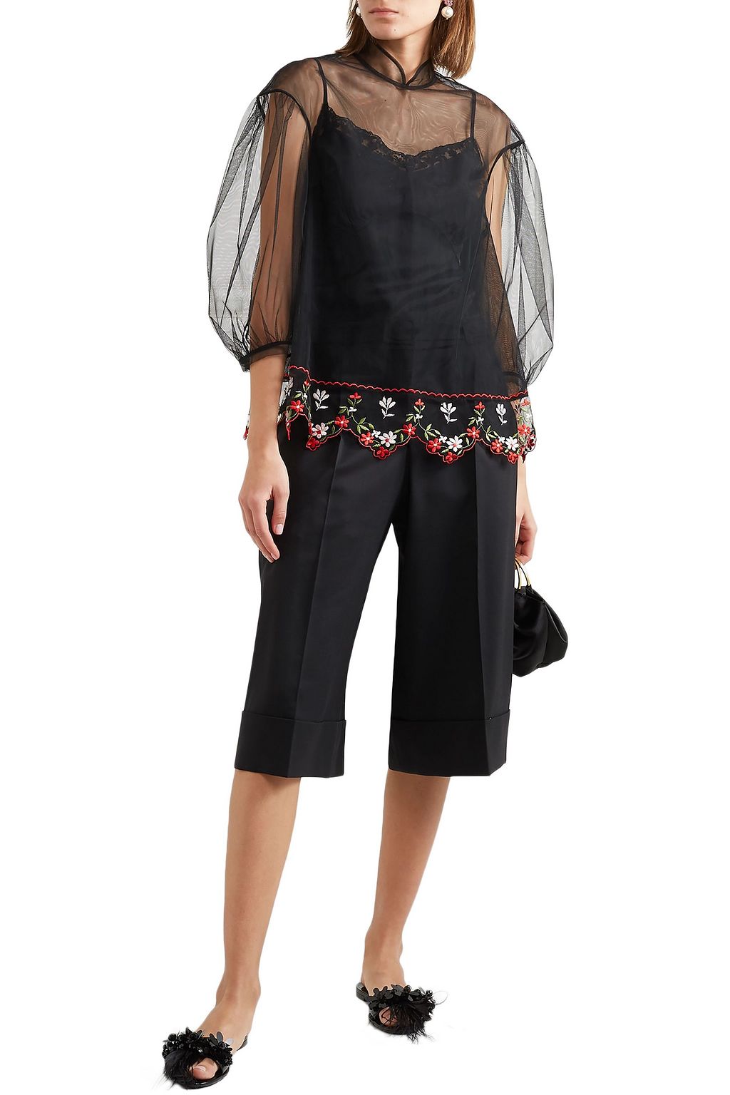 SIMONE ROCHA Floral-embroidered tulle blouse