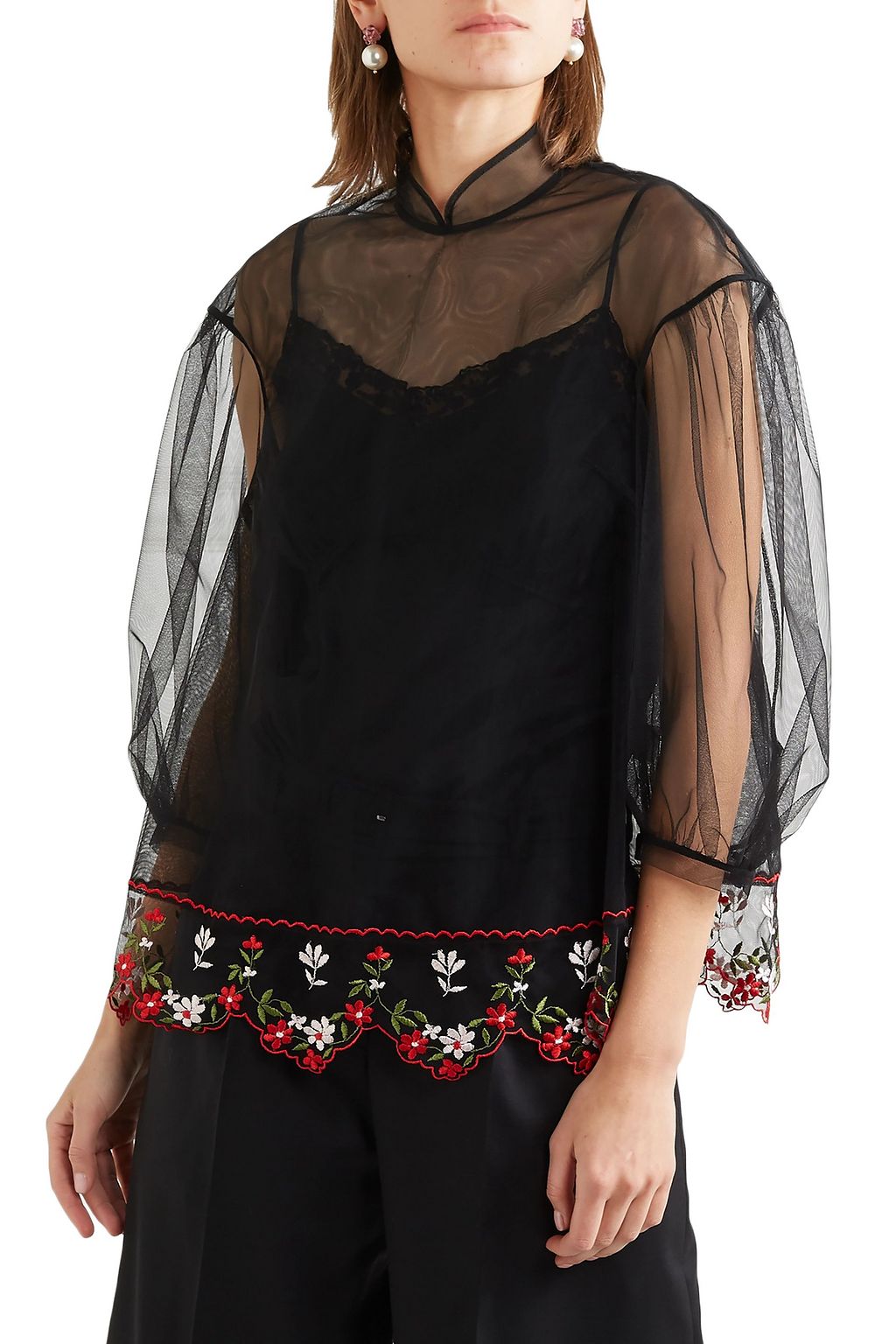 SIMONE ROCHA Floral-embroidered tulle blouse