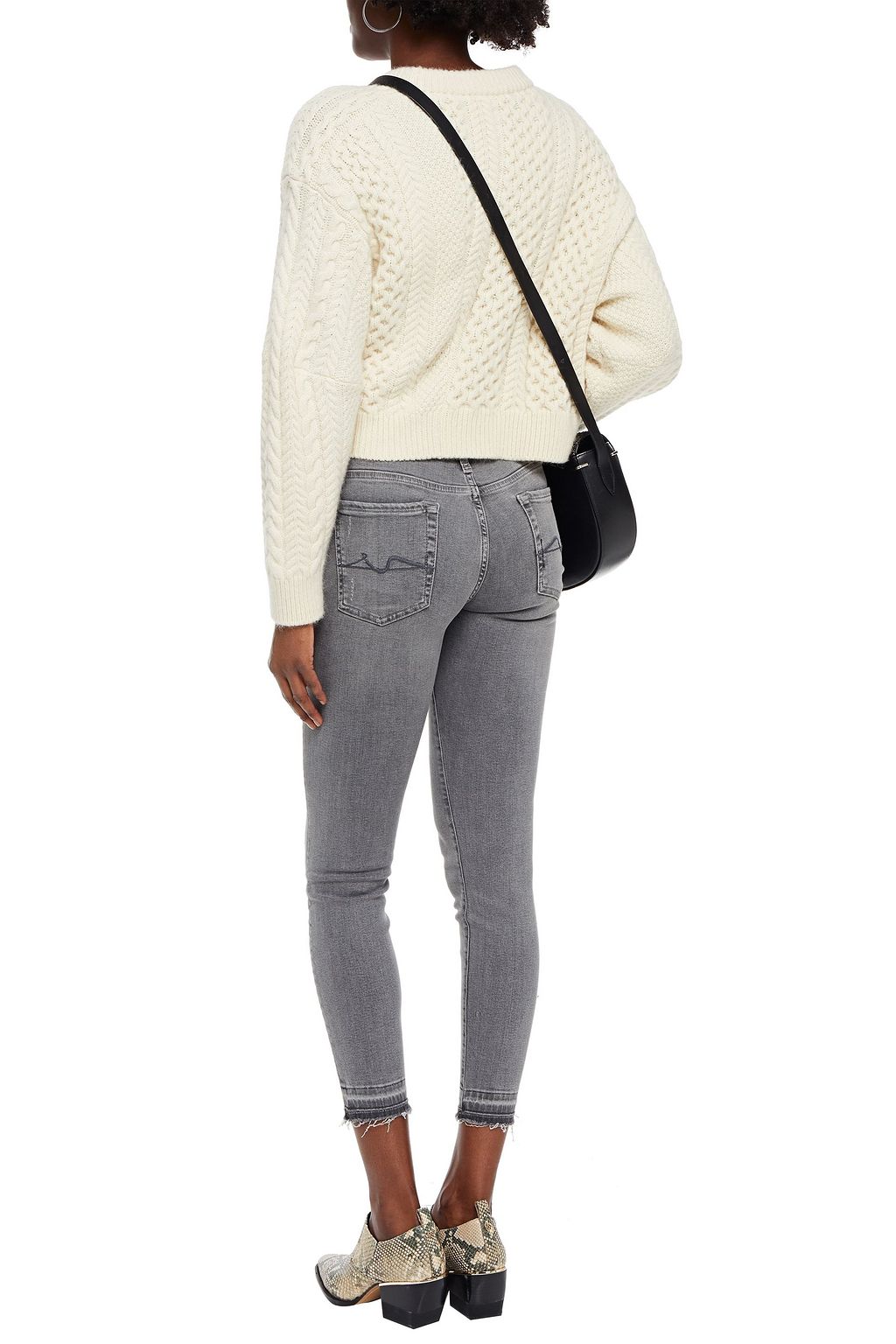 7 FOR ALL MANKIND Cropped distressed mid-rise skinny jeans