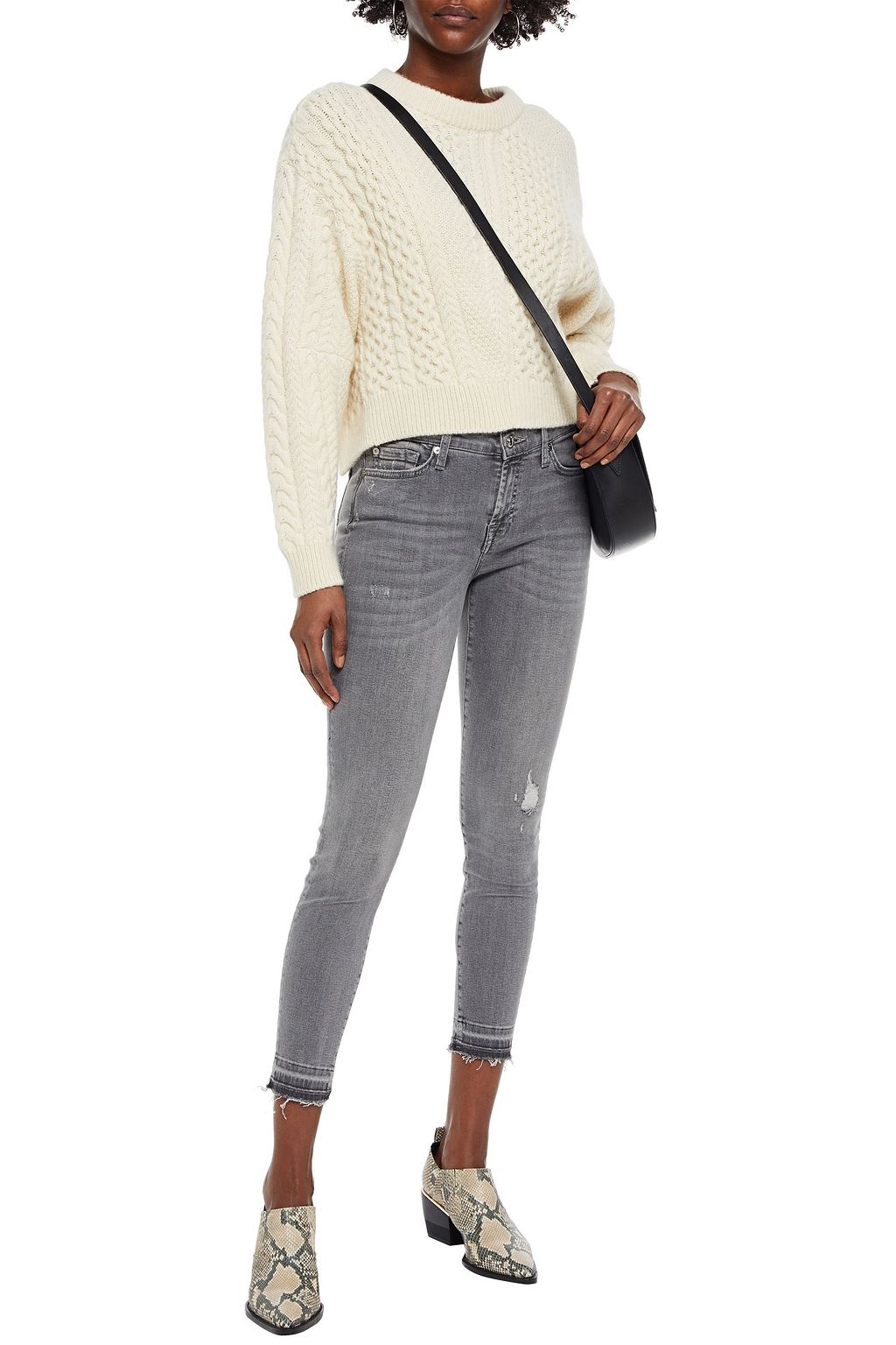 7 FOR ALL MANKIND Cropped distressed mid-rise skinny jeans
