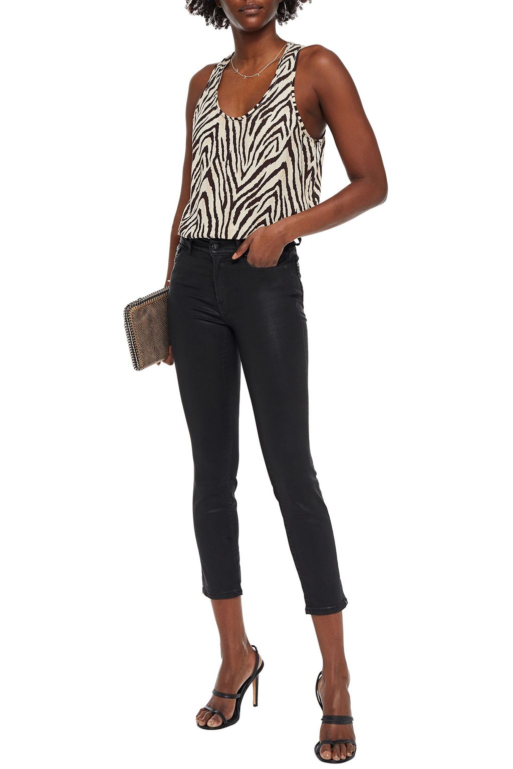 7 FOR ALL MANKIND Cropped coated high-rise slim-leg jeans
