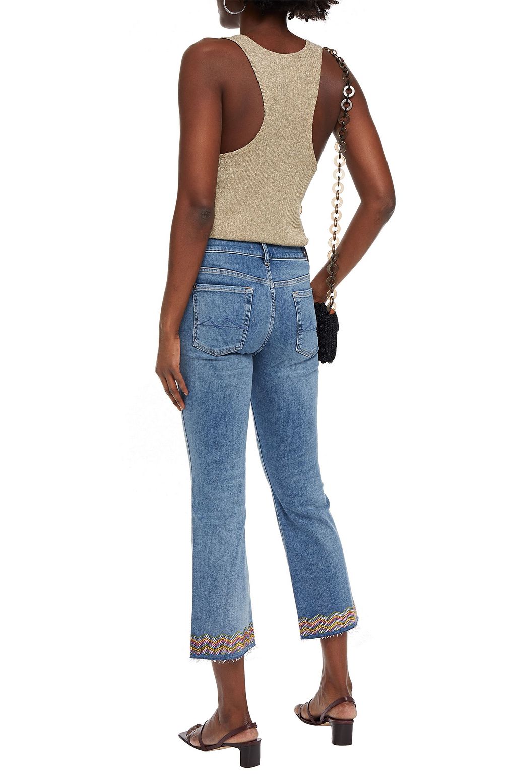 7 FOR ALL MANKIND Embellished distressed high-rise kick-flare jeans