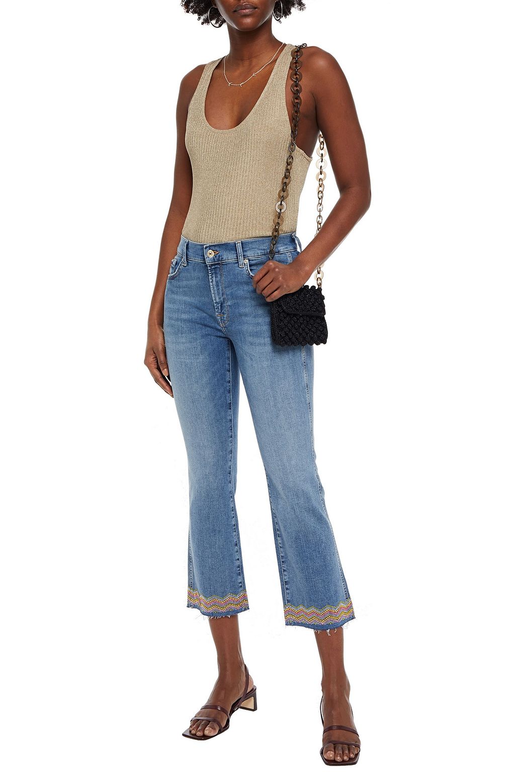 7 FOR ALL MANKIND Embellished distressed high-rise kick-flare jeans