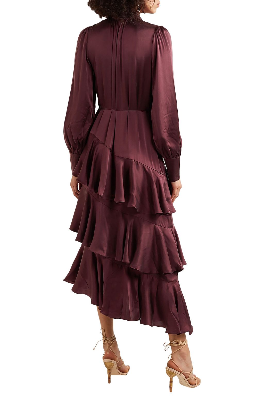 ZIMMERMANN Espionage asymmetric tiered tie-neck silk-satin midi dress