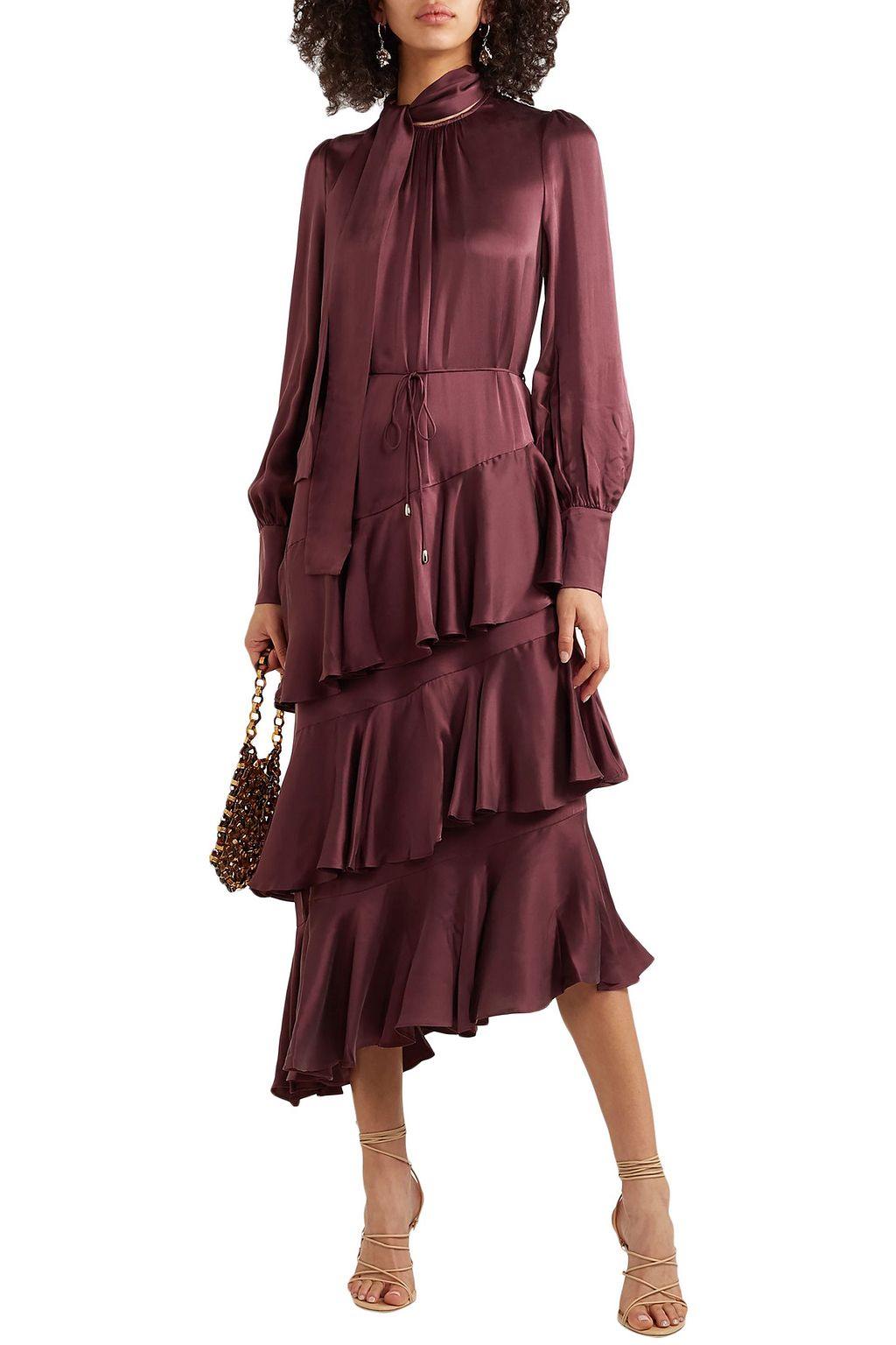 ZIMMERMANN Espionage asymmetric tiered tie-neck silk-satin midi dress