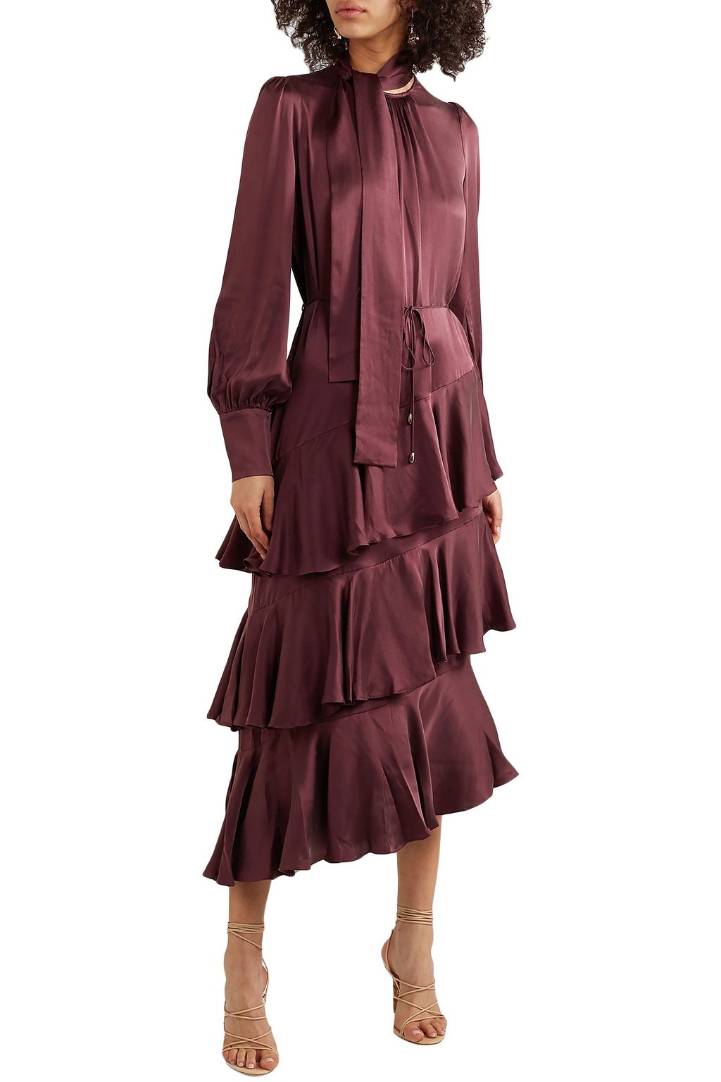 ZIMMERMANN Espionage asymmetric tiered tie-neck silk-satin midi dress