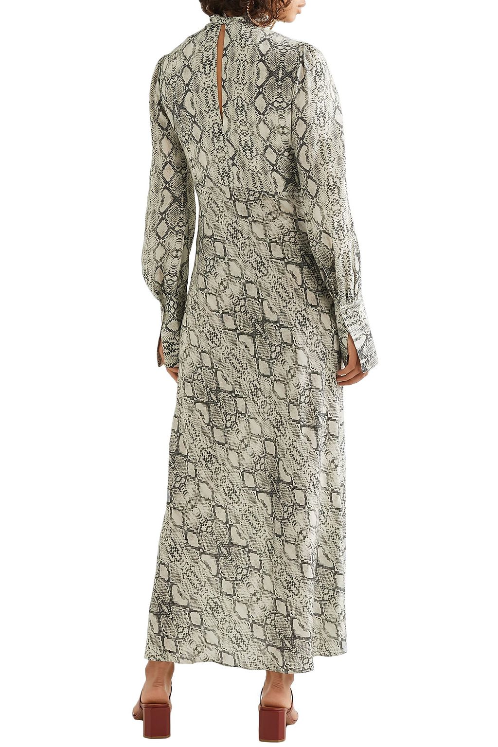 LES RÊVERIES Pussy-bow snake-print silk crepe de chine maxi dress