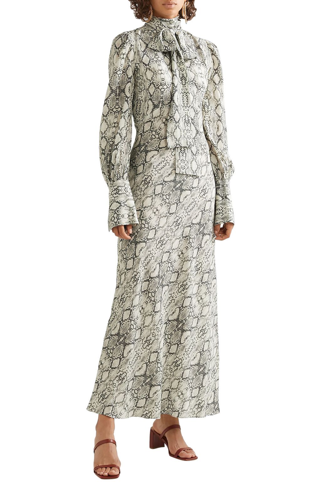 LES RÊVERIES Pussy-bow snake-print silk crepe de chine maxi dress
